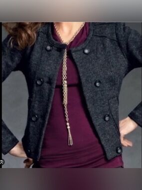 CAbi #184 100% Wool Gray My Fair Jacket Double Button Cardigan Sweater